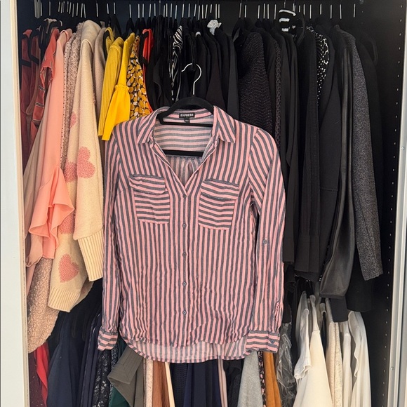 Express Pink and Blue Striped Button-Down Shirt - Picture 6 of 8